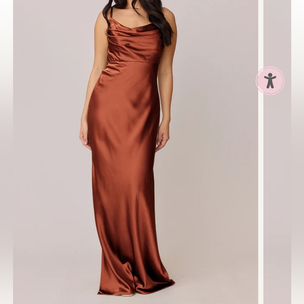 Revelry Sky Satin Bridesmaid Dress in color Terracotta